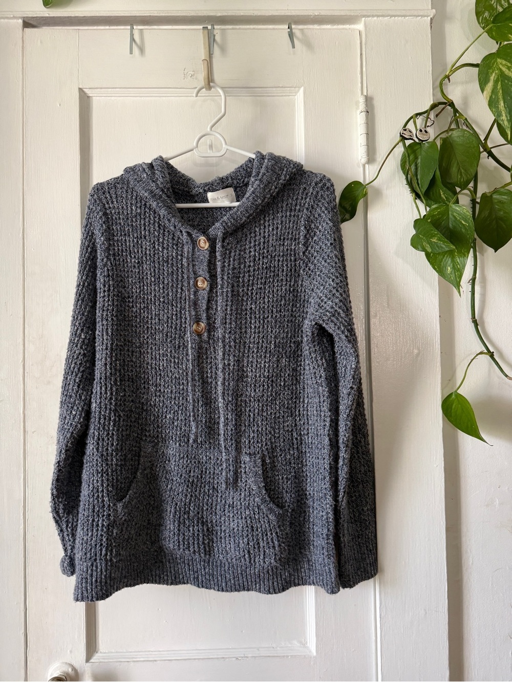 Cozy Hooded Knit Pullover Sweater - Charcoal Gray mia & Tess size M